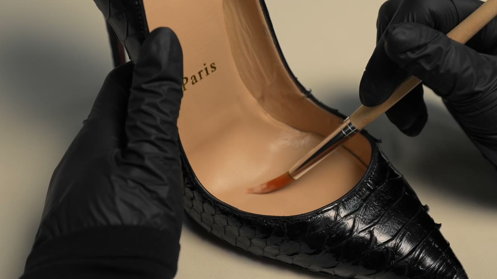 Christian Louboutin restoration in progress at the FRSHR atelier