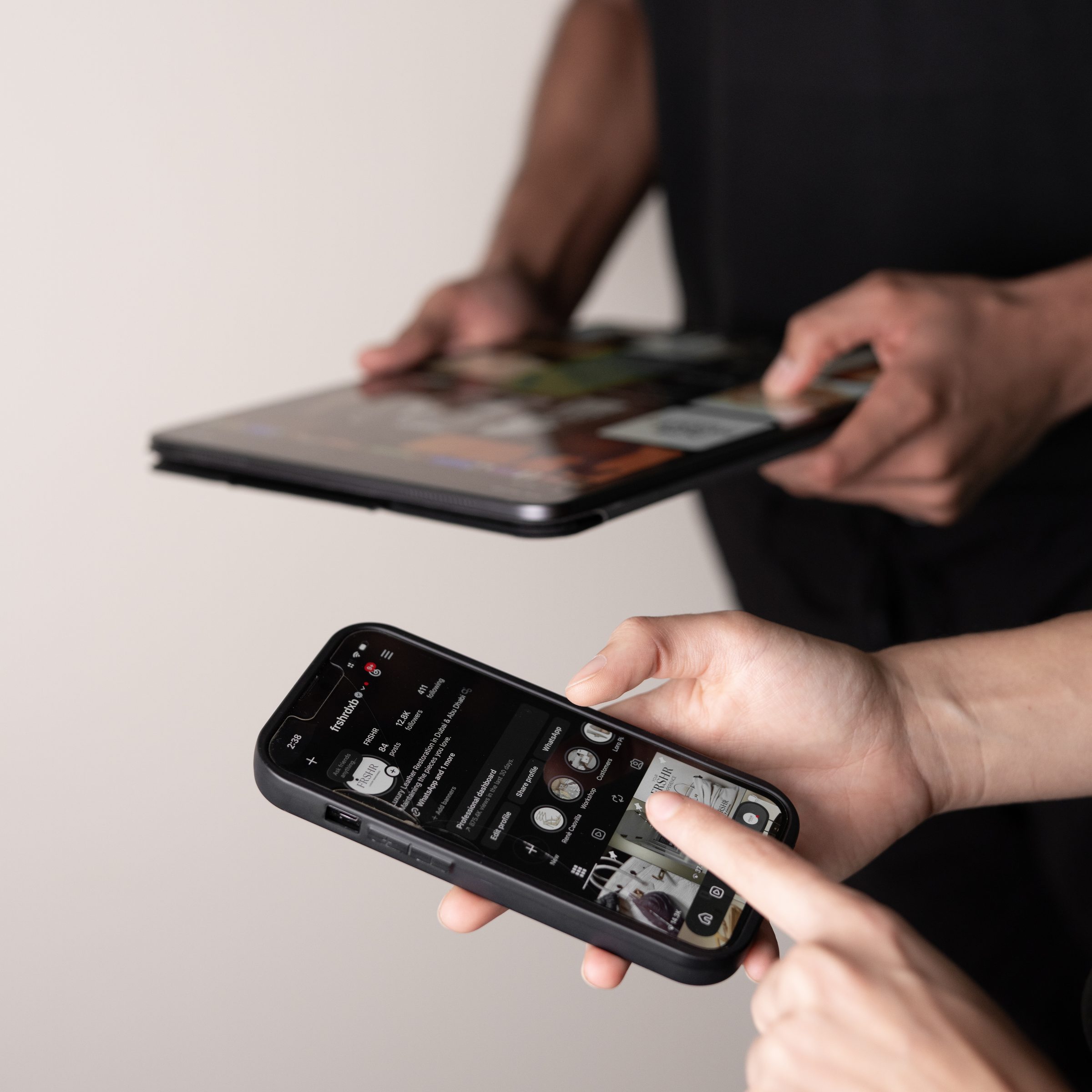 FRSHR content being reviewed on a tablet and phone