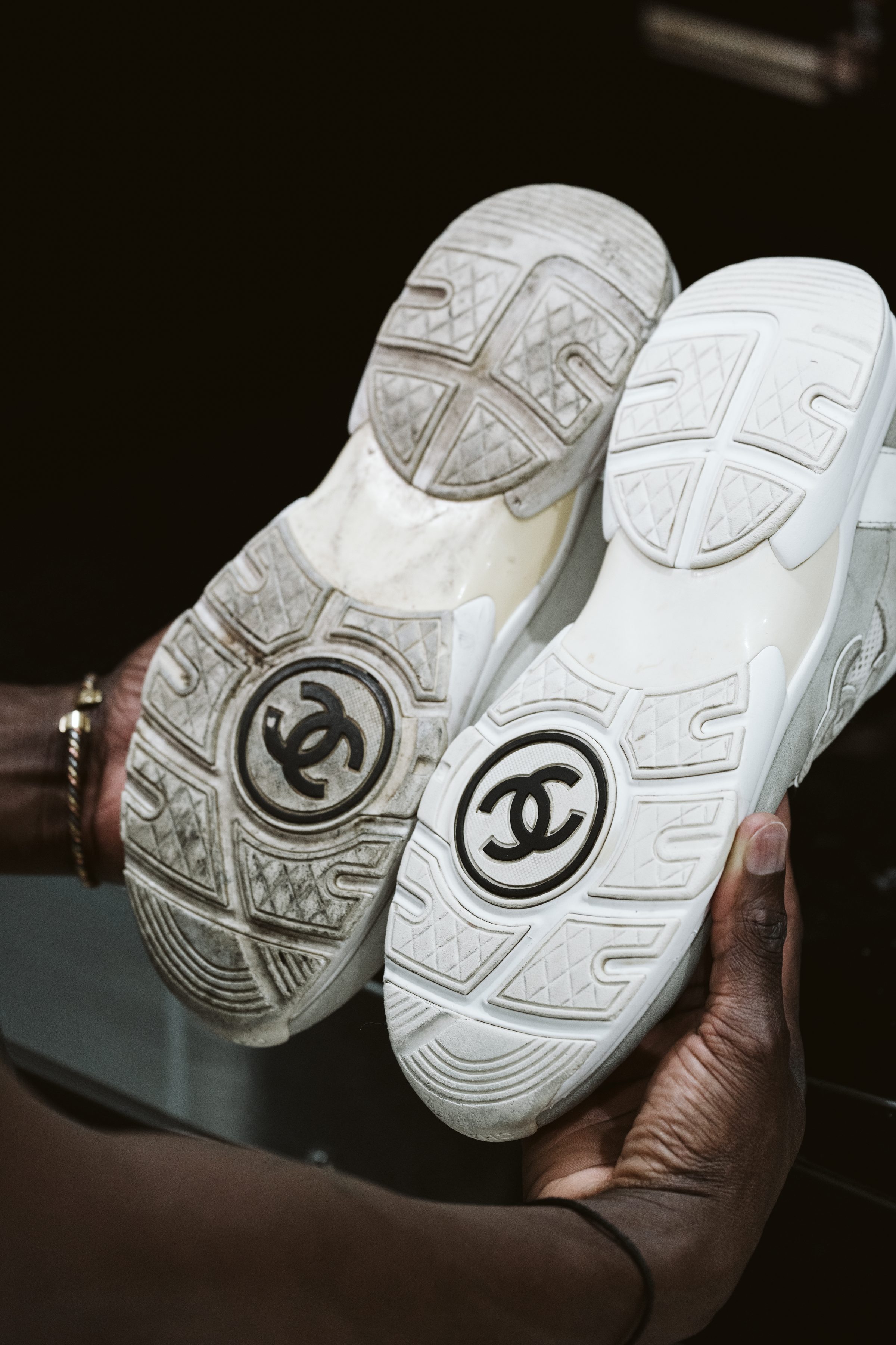 A pair of Chanel trainers cared for at the FRSHR workshop